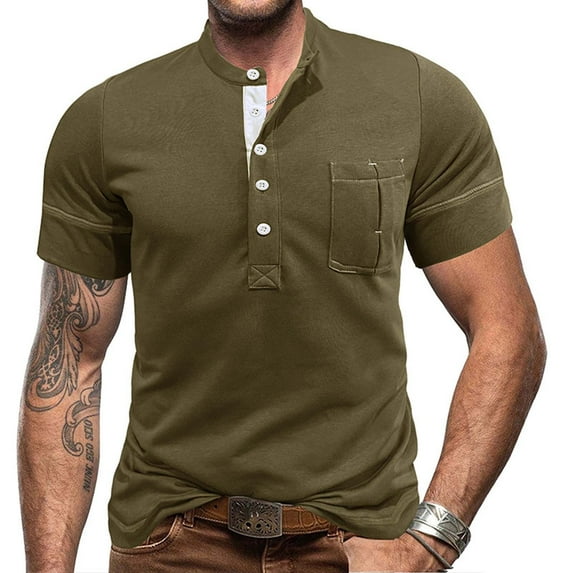 Vivianyo HD Short Sleeve Shirt for Men,Big Men Short-Sleeve Beefy Muscle Basic Solid Color Blouse Tee Shirt Top Short Sleeve Turndown Collar Blouse Shirt