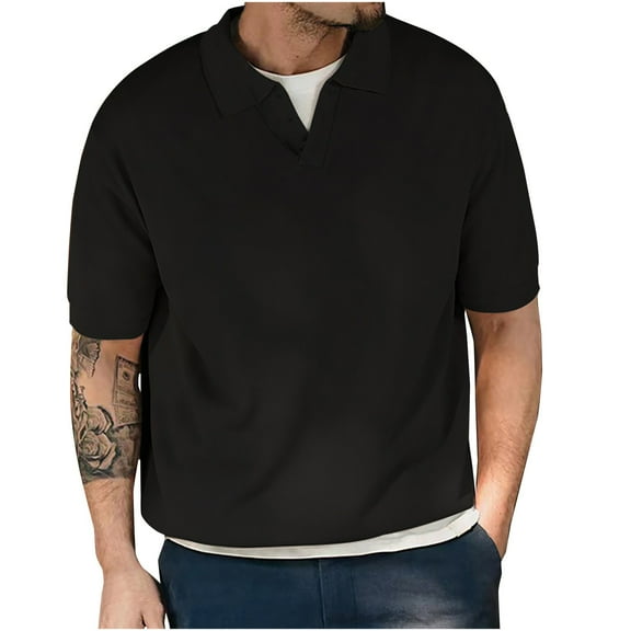 Vivianyo HD Short Sleeve Shirt for Men,Big Retro V-neck T-shirt For Men Loose Fitting Short Sleeved Solid Color Casual V-neck Men's Short Sleeved V-neck Top/shirt