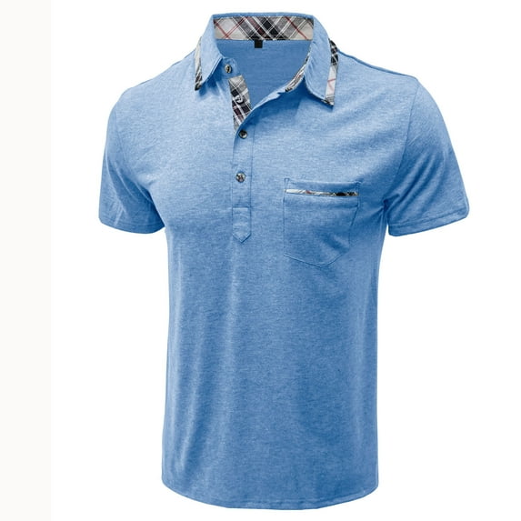 Vivianyo HD Men's Short Sleeve Henley Shirt Men Casual Fashion Short Sleeve Check Printing Turn-down Collar Button Shirt Blouse