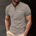 thumbnail image 1 of Vivianyo HD Short Sleeve Shirt for Men,Big Men's Standing Collar Hutton Striped Loose Casual Shirt, 1 of 6