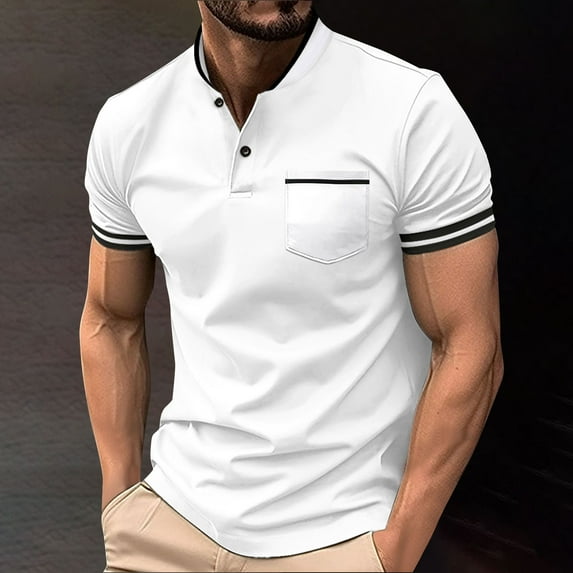 Vivianyo HD Short Sleeve Shirt for Men,Big Men's Standing Collar Hutton Striped Loose Casual Shirt