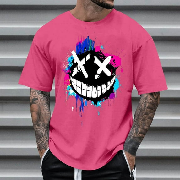 Vivianyo HD Short Sleeve Shirt for Men,Big Summer Fashion Casual Men's Round Neck Printed T-shirt Top