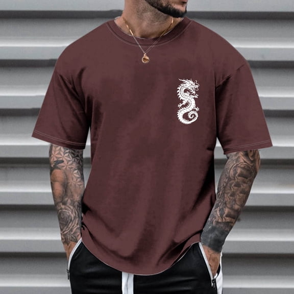 Vivianyo HD Short Sleeve Shirt for Men,Big Summer Fashion Casual Men's Round Neck Printed T-shirt Top