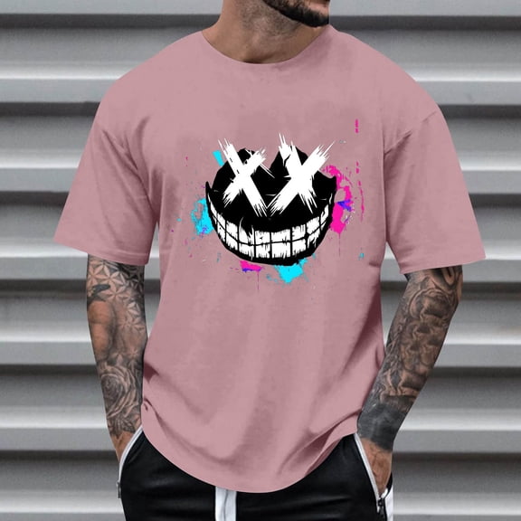 Vivianyo HD Short Sleeve Shirt for Men,Big Summer Fashion Casual Men's Round Neck Printed T-shirt Top