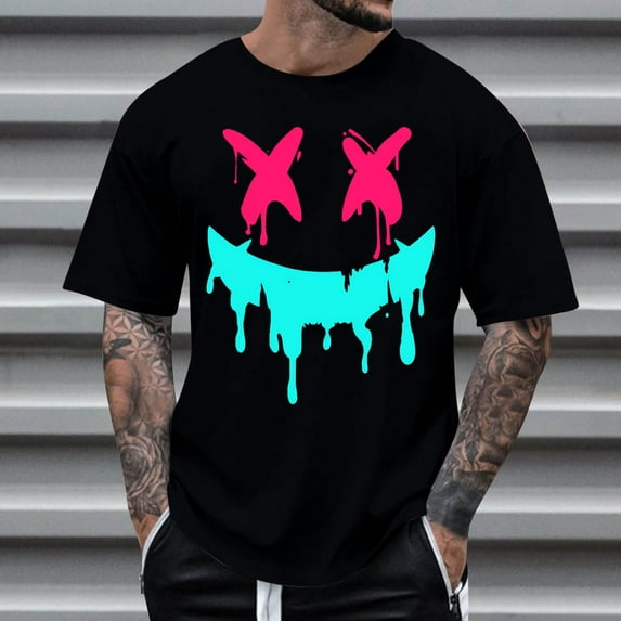 Vivianyo HD Short Sleeve Shirt for Men,Big Summer Fashion Casual Men's Round Neck Printed T-shirt Top