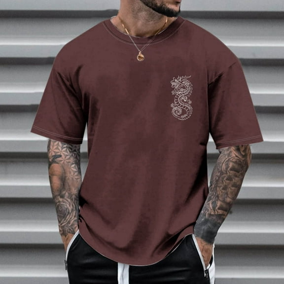 Vivianyo HD Short Sleeve Shirt for Men,Big Summer Fashion Casual Men's Round Neck Printed T-shirt Top