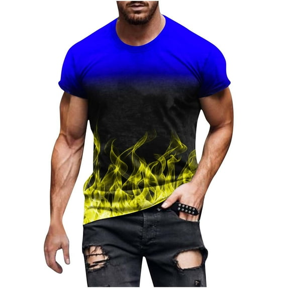 Vivianyo HD Short Sleeve Shirt for Men Men Casual Round Neck Gradation Printing Pullover Fitness Sports Shorts Sleeves T Shirt Blouse