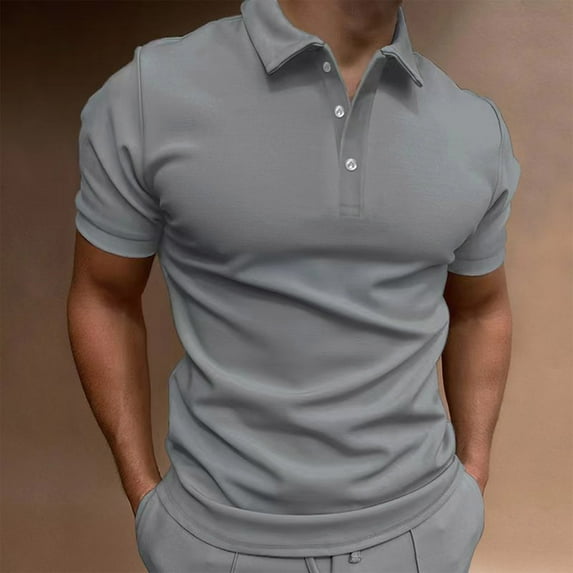 Vivianyo HD Short Sleeve Shirt for Men Men Casual Solid Turndown Pullover Button Short Sleeve Blouse Tops