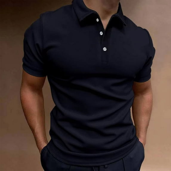 Vivianyo HD Short Sleeve Shirt for Men Men Casual Solid Turndown Pullover Button Short Sleeve Blouse Tops