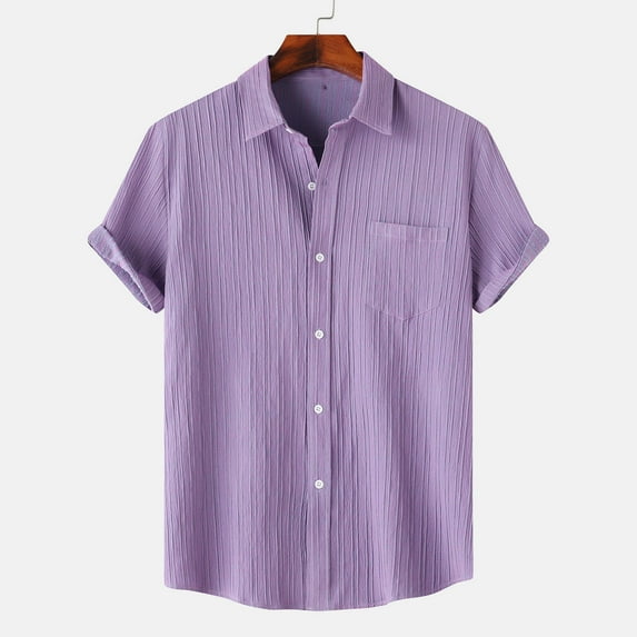 Vivianyo HD Short Sleeve Shirt for Men Men Casual Solid Turndown Short Sleeve Button Closure Shirt Hawaii Blouse