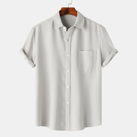 Vivianyo HD Short Sleeve Shirt for Men Men Casual Solid Turndown Short Sleeve Button Closure Shirt Hawaii Blouse