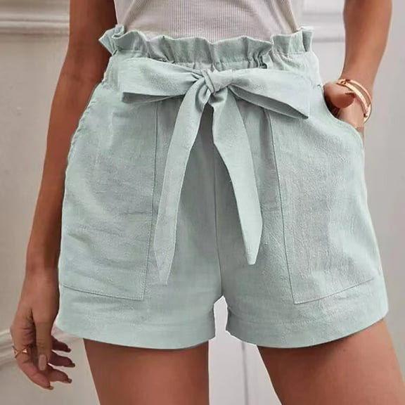 Vivianyo HD Shorts for Women Summer Clearance Women's Fashion Solid Color Casual Wide Leg Loose High Waist Lace-up Shorts