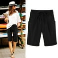 thumbnail image 1 of Vivianyo HD Shorts for Women Summer Clearance Women's Summer Elastic Waist Drawstring Side Pocket Solid Color Short Pants 5/4, 1 of 6
