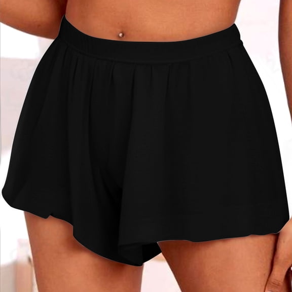 Vivianyo HD Shorts for Women Summer Clearance Women's Summer Solid Color Elastic Waist Shorts Lace Pleated Casual Pants Shorts