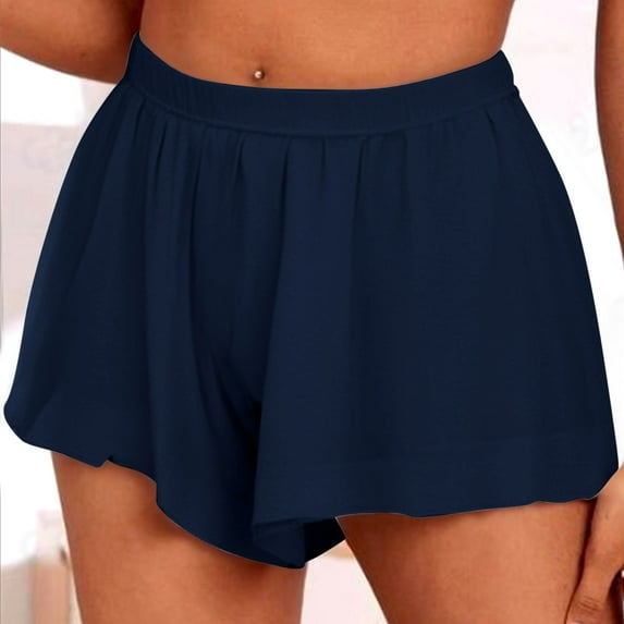 Vivianyo HD Shorts for Women Summer Clearance Women's Summer Solid Color Elastic Waist Shorts Lace Pleated Casual Pants Shorts