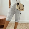 thumbnail image 1 of Vivianyo HD Shorts for Women Summer Clearance Women's Summer Woven Striped Patchwork Button Loose Cotton Linen Casual Capris, 1 of 6