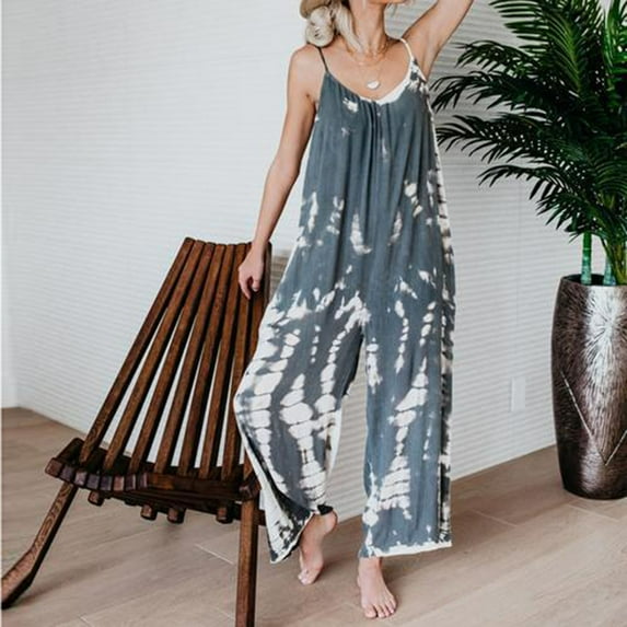 Vivianyo HD Sleeveless Jumpsuit for Women Summer Clearance Women's Casual Fashion Printed Off-shoulder Strap Jumpsuit
