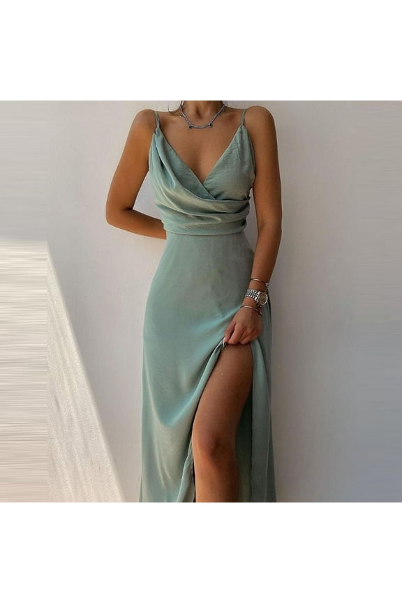 Sleeveless Maxi Dress for Women Sexy Women's Fashion Sleeveless Solid V-Neck Ladies Camies Zipper Vest Long Dress