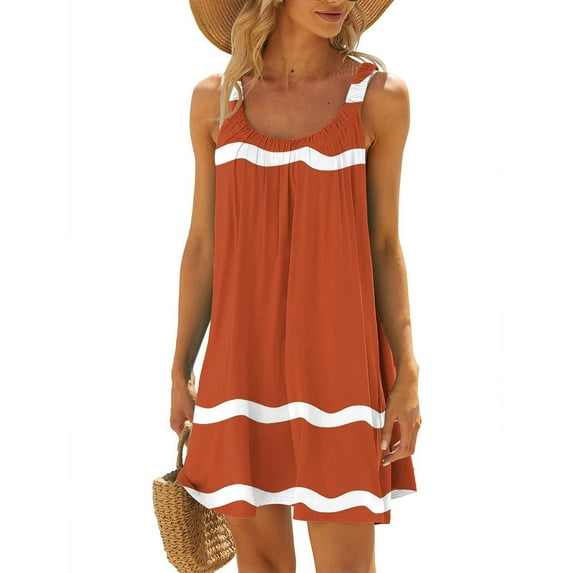 Vivianyo HD Sleeveless Maxi Dress for Women Spring And Summer Women Fashion Casual Printed Round-Neck Sleeveless Loose Knee-Length Dress