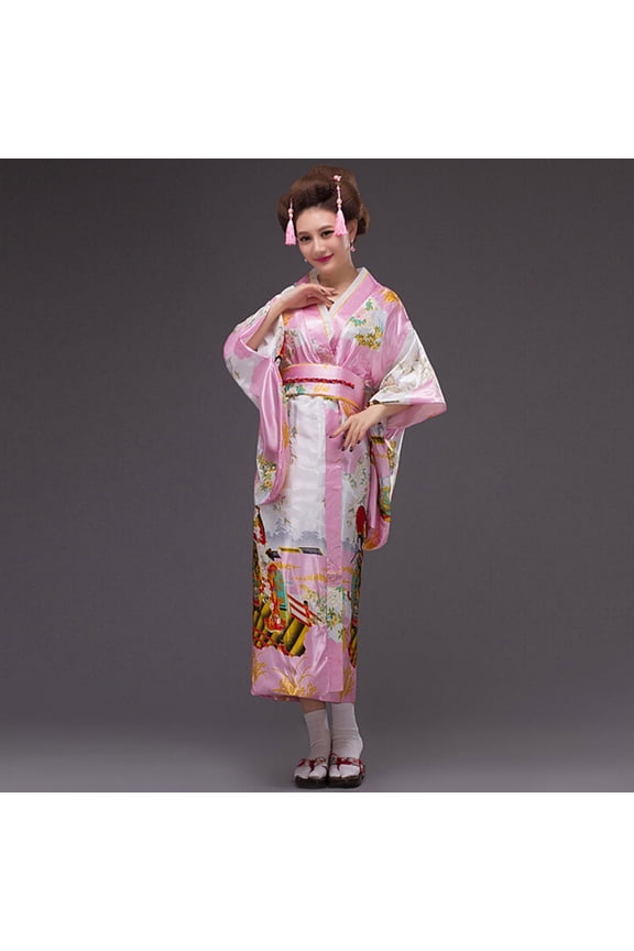 Summer Dresses for Women 2024 V-Neck Print Kimono Robe Traditional Japanese Dress Photography Cosplay Costume Mini Dress(Universal Uniform Code)