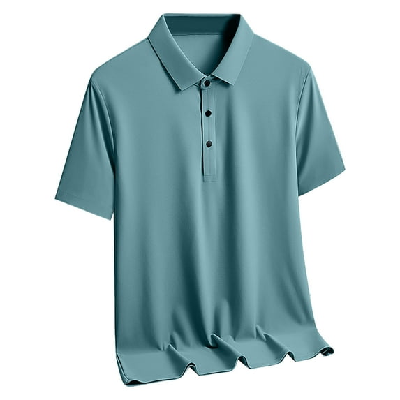 Vivianyo HD Summer Essential Men's Polo Tees Tops Men's Short Sleeved Solid Color Ice Silk Shirt Short Sleeved Lapel Top