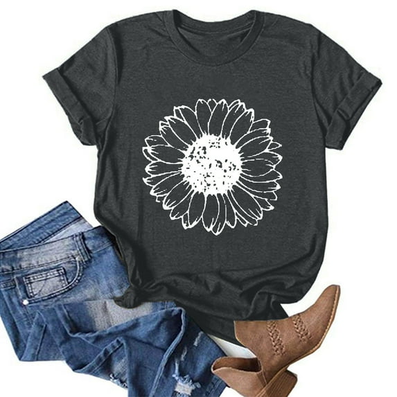 Vivianyo HD Summer Tops Savings Clearance,Graphic Tees for Women Plus Size Casual Loose Print Short Sleeve Round-Neck Top Shirt Blouse Clearance