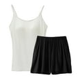 thumbnail image 1 of Vivianyo HD Summer Trendy Women's Tops and Shorts Co-ord Set Women's Summer Thin Casual Loose Suspender Top Versatile Home Slim Solid Color Splicing Suspender Shorts Two-piece Set, 1 of 2