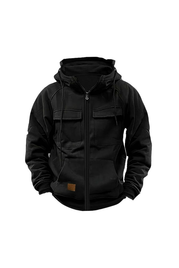 Tactical Hoodies for Men Zip Cargo Pullover Hoodies Workout Gym Sweatshirt Outdoor Military Hoodies Pockets Black