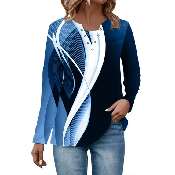 Vivianyo HD Trendy Women's Long-Sleeve Tops Women's Christmas Printed V-neck 3/4 Sleeve Pleated Top