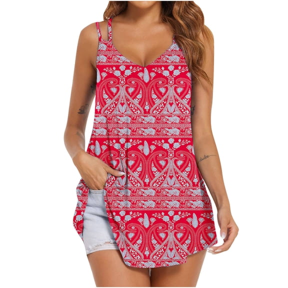 Vivianyo HD Trendy Women's Sleeveless Tank Tops Women's Fashion Printed V-neck Comfortable Loose T-shirt Sleeveless Blouse Casual Tops