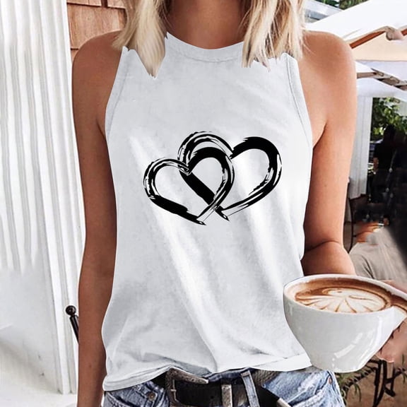 Vivianyo HD Trendy Women's Sleeveless Tank Tops Women's Sleeveless Summer Sexy Casual Tops Regular Round Neck Printing Sleeveless Tops