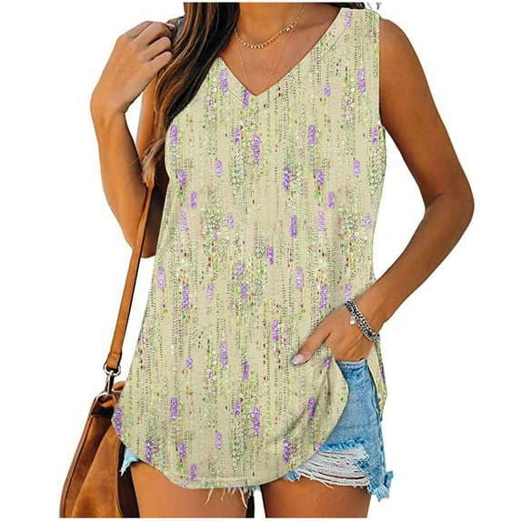 Vivianyo HD Trendy Women's Sleeveless Tank Tops Womens Print Tank Tops V-Neck Basic Casual Flowy Summer Sleeveless T-Shirt