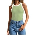 thumbnail image 1 of Vivianyo HD Trendy Women's Sleeveless Tank Tops Womens Summer Sleeveless Tank Tops Ribbed High Neck Racerback Slim Fitted Color Block Casual Shirts, 1 of 4