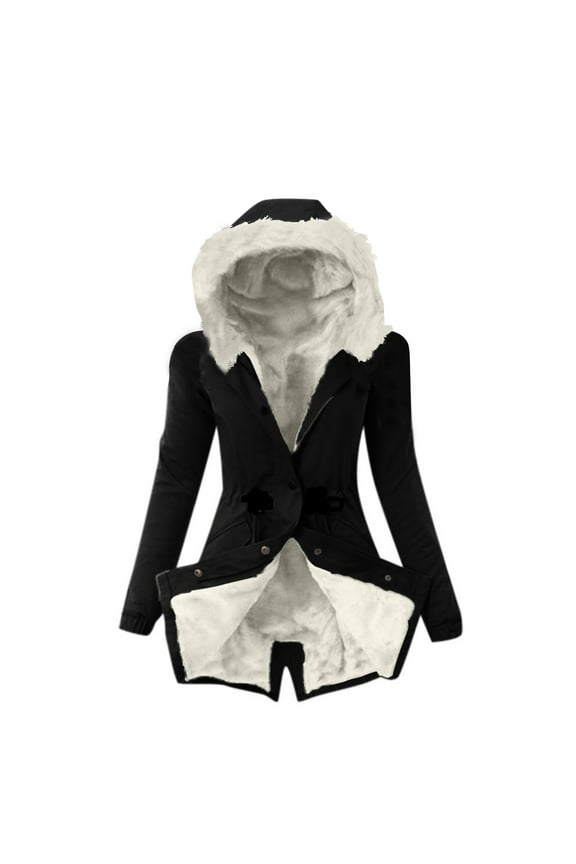 Women Coats Jackets on Sale and Clearance Ladies Lining Coat Womens Winter Warm Thick Long Jacket Hooded Overcoat Flash Picks Black