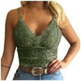 thumbnail image 1 of Vivianyo HD Women Spaghetti Strap Lace Crop Camisole Sleeveless V Neck Cami Top Soft Sexy Casual Lace Crochet Cami Green, 1 of 7