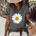 thumbnail image 1 of Vivianyo HD Women Top Clothes Plus Size Fashion Woman Causal Daisy Round Neck Printing Blouse Short Sleeve T-Shirt Summer Tops Flash Picks Gray, 1 of 6