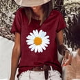 thumbnail image 1 of Vivianyo HD Women Top Clothes Plus Size Fashion Woman Causal Daisy Round Neck Printing Blouse Short Sleeve T-Shirt Summer Tops Flash Picks Wine, 1 of 6