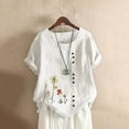 thumbnail image 1 of Vivianyo HD Women Top Clothes Plus Size Women Short Sleeve Casual Round Neck Printed Loose Button Tunic Shirt Blouse Tops Flash Picks White, 1 of 5