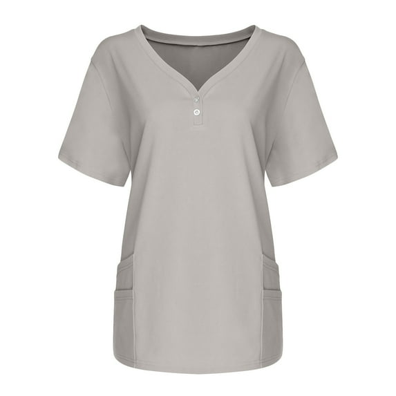 Vivianyo HD Women Top Clothes Plus Size Women's Tops Short Sleeve V-Neck Tops Working Solid Color T-Shirt Blouse Tops Flash Picks Gray