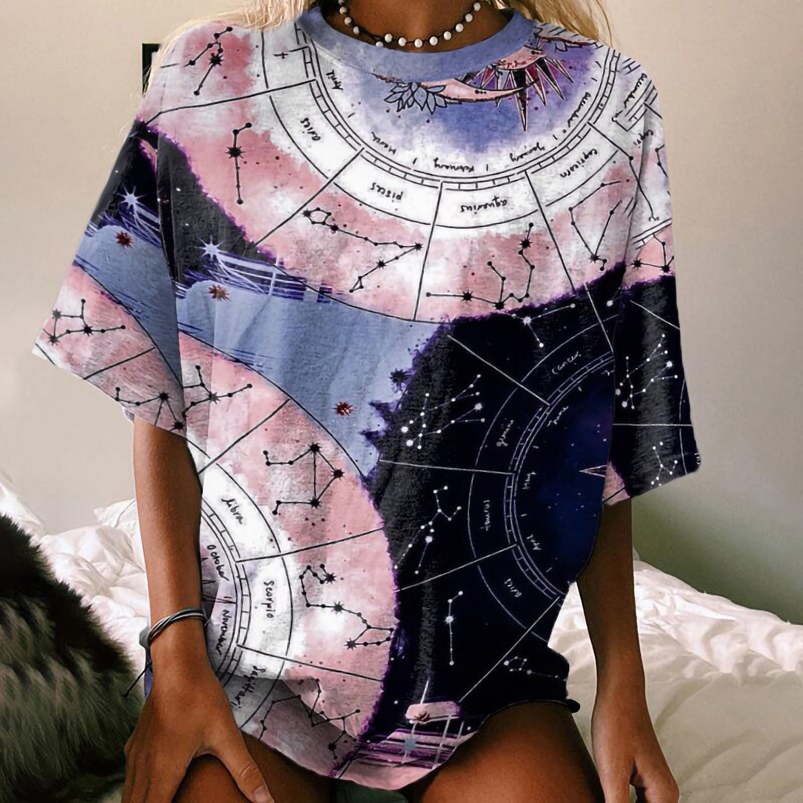 Vivianyo HD Women's Summer Tops on Clearance Women Casual Printing  Round-Neck Lace Hollow Out Short Sleeve Pullover Slimming Blouse T-shirt  Tops