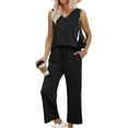 thumbnail image 1 of Vivianyo HD Women's 2-Piece Casual Outfit, Sleeveless V-Neck Top and Cropped Wide Leg Pants Loungewear Set, Women's Black, Sizes S-2XL, 1 of 9