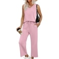 thumbnail image 1 of Vivianyo HD Women's 2-Piece Casual Outfit, Sleeveless V-Neck Top and Cropped Wide Leg Pants Loungewear Set, Women's Pink, Sizes S-2XL, 1 of 9