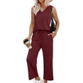 thumbnail image 1 of Vivianyo HD Women's 2-Piece Casual Outfit, Sleeveless V-Neck Top and Cropped Wide Leg Pants Loungewear Set, Women's Red, Sizes S-2XL, 1 of 9