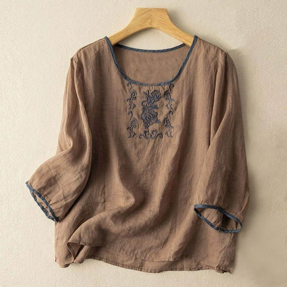 Vivianyo HD Women's 3/4 Sleeve Blouse Casual Women's Round Neck Summer Sexy Gradient Regular Women's Short Sleeve