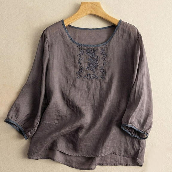 Vivianyo HD Women's 3/4 Sleeve Blouse Casual Women's Round Neck Summer Sexy Gradient Regular Women's Short Sleeve