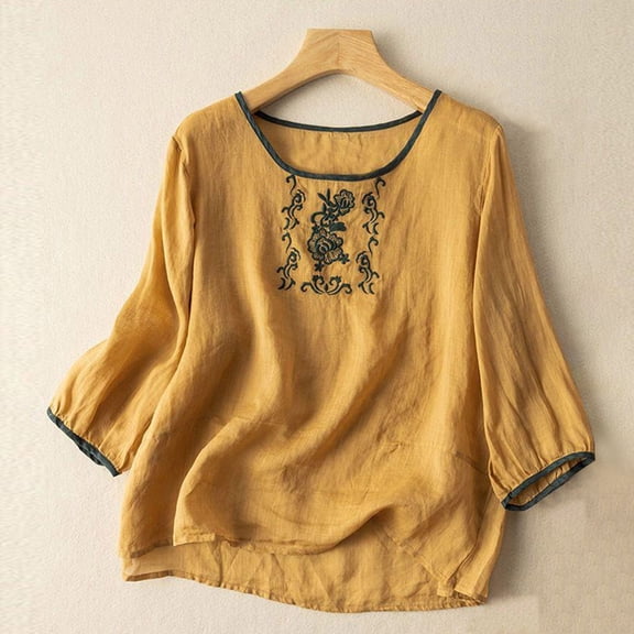 Vivianyo HD Women's 3/4 Sleeve Blouse Casual Women's Round Neck Summer Sexy Gradient Regular Women's Short Sleeve