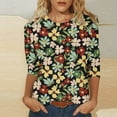 thumbnail image 1 of Vivianyo HD Women's 3/4 Sleeve Blouse Women's Fashion T-shirt Mid-length 3/4 Sleeves Blouse Round Neck Casual Tops, 1 of 5