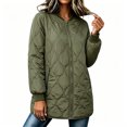 thumbnail image 1 of Vivianyo HD Women's Bomber Collar Long Quilted Jacket, Long Sleeve Lightweight Zip Up Winter Coat with Pockets, Sizes S-2XL, 1 of 8