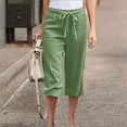 thumbnail image 1 of Vivianyo HD Women's Capri Pants for Summer Clearance Women Casual Solid Color Cropped Trousers Bandage Pockets Elastic Waist Comfortable Straight Pants, 1 of 6