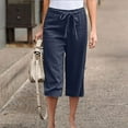 thumbnail image 1 of Vivianyo HD Women's Capri Pants for Summer Clearance Women Casual Solid Color Cropped Trousers Bandage Pockets Elastic Waist Comfortable Straight Pants, 1 of 6
